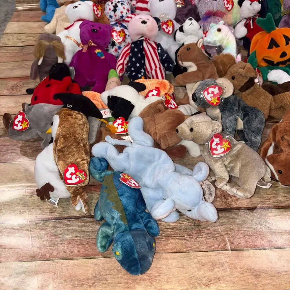 Vintage Plush Lot of 40 Plus Beanie Babies 90s 00s Bears Animals
